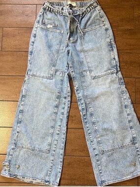 We The Free Light Blue Wide Leg Utility Jeans